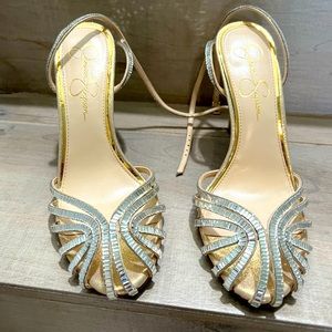 Jessica Simpson Ankle Strap Diamond Embellished Vintage Heels